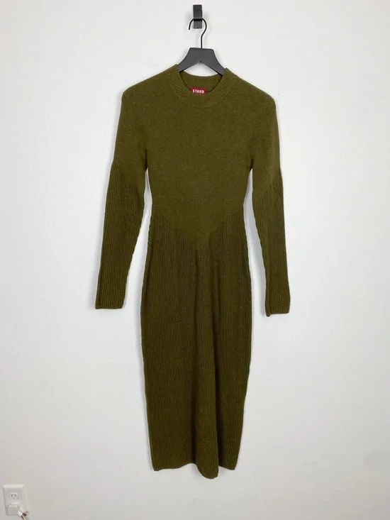 Staud Ramona Ribbed Long Sleeve Sweater Dress Green Large - Picture 5 of 8
